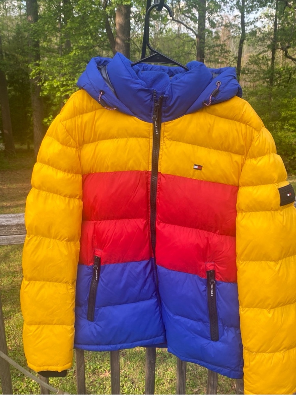 Tommy Hilfiger Yellow Red Blue Colorblock Puffer Jacket
